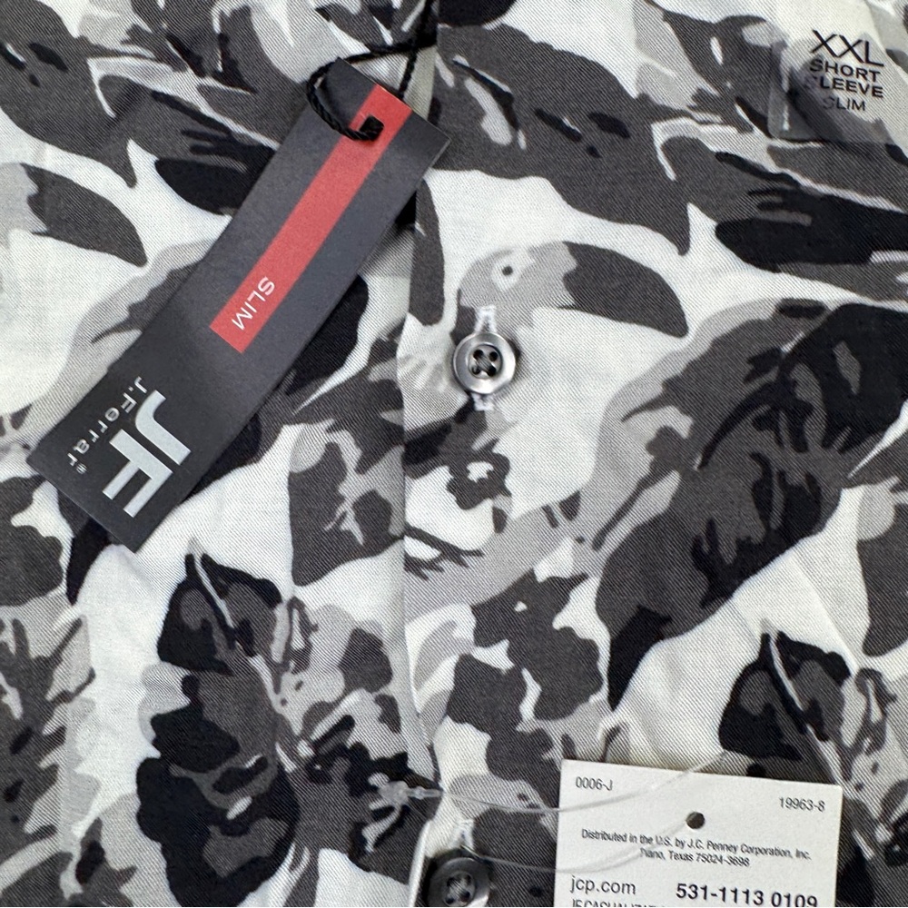 NEW JF  J. Ferrar Men's Black Gray White Floral casual Shirt men’s size XXL Slim - Picture 10 of 15